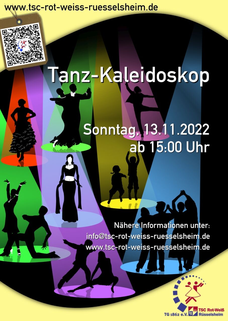 Tanz-Kaleidoskop 2022 am 13. November 2022 ab 15:00 Uhr, Tanzsporthalle der tg Rüsselsheim, Eintritt frei