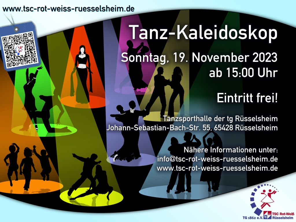 Tanz-Kaleidoskop 2023 am 19. November 2023 ab 15:00 Uhr, Tanzsporthalle der tg Rüsselsheim, Eintritt frei
