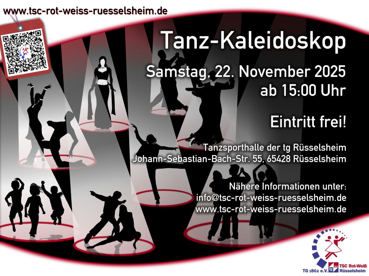 Tanz-Kaleidoskop 2025 am 22. November 2025 ab 15:00 Uhr, Tanzsporthalle der tg Rüsselsheim, Eintritt frei