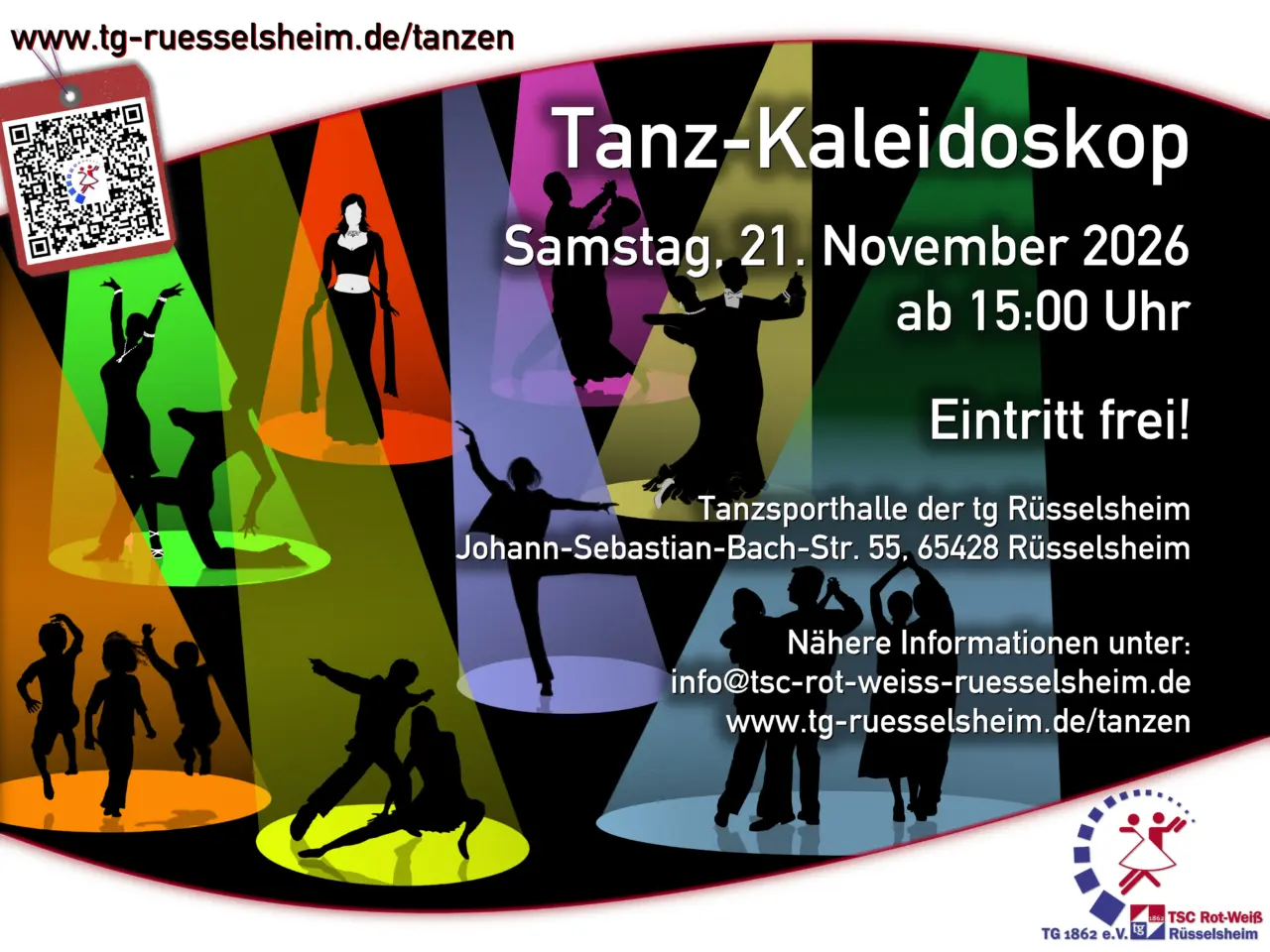 Tanz-Kaleidoskop 2026 am 21. November 2026 ab 15:00 Uhr, Tanzsporthalle der tg Rüsselsheim, Eintritt frei